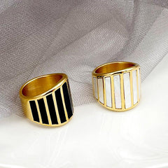 Wholesale Elegant Retro Simple Style Geometric Stainless Steel Rings Gold Plated - coojewelry