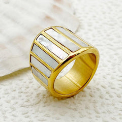 Wholesale Elegant Retro Simple Style Geometric Stainless Steel Rings Gold Plated - coojewelry
