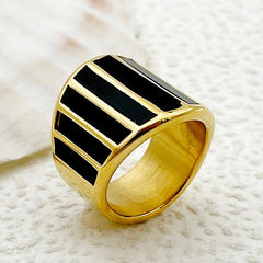 Wholesale Elegant Retro Simple Style Geometric Stainless Steel Rings Gold Plated - coojewelry