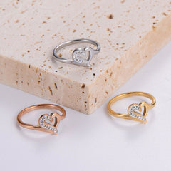 Wholesale Elegant Romantic Heart Shape Stainless Steel Plating Inlay Rhinestones 18K Gold Plated Rose Gold Plated Rings - coojewelry