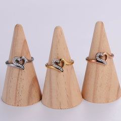Wholesale Elegant Romantic Heart Shape Stainless Steel Plating Inlay Rhinestones 18K Gold Plated Rose Gold Plated Rings - coojewelry