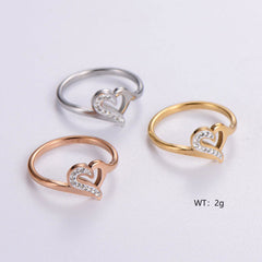 Wholesale Elegant Romantic Heart Shape Stainless Steel Plating Inlay Rhinestones 18K Gold Plated Rose Gold Plated Rings - coojewelry
