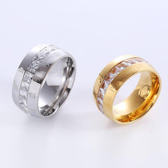 Wholesale Elegant Romantic Solid Color Stainless Steel Plating Inlay Rhinestones 18K Gold Plated Rings - coojewelry