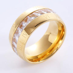 Wholesale Elegant Romantic Solid Color Stainless Steel Plating Inlay Rhinestones 18K Gold Plated Rings - coojewelry
