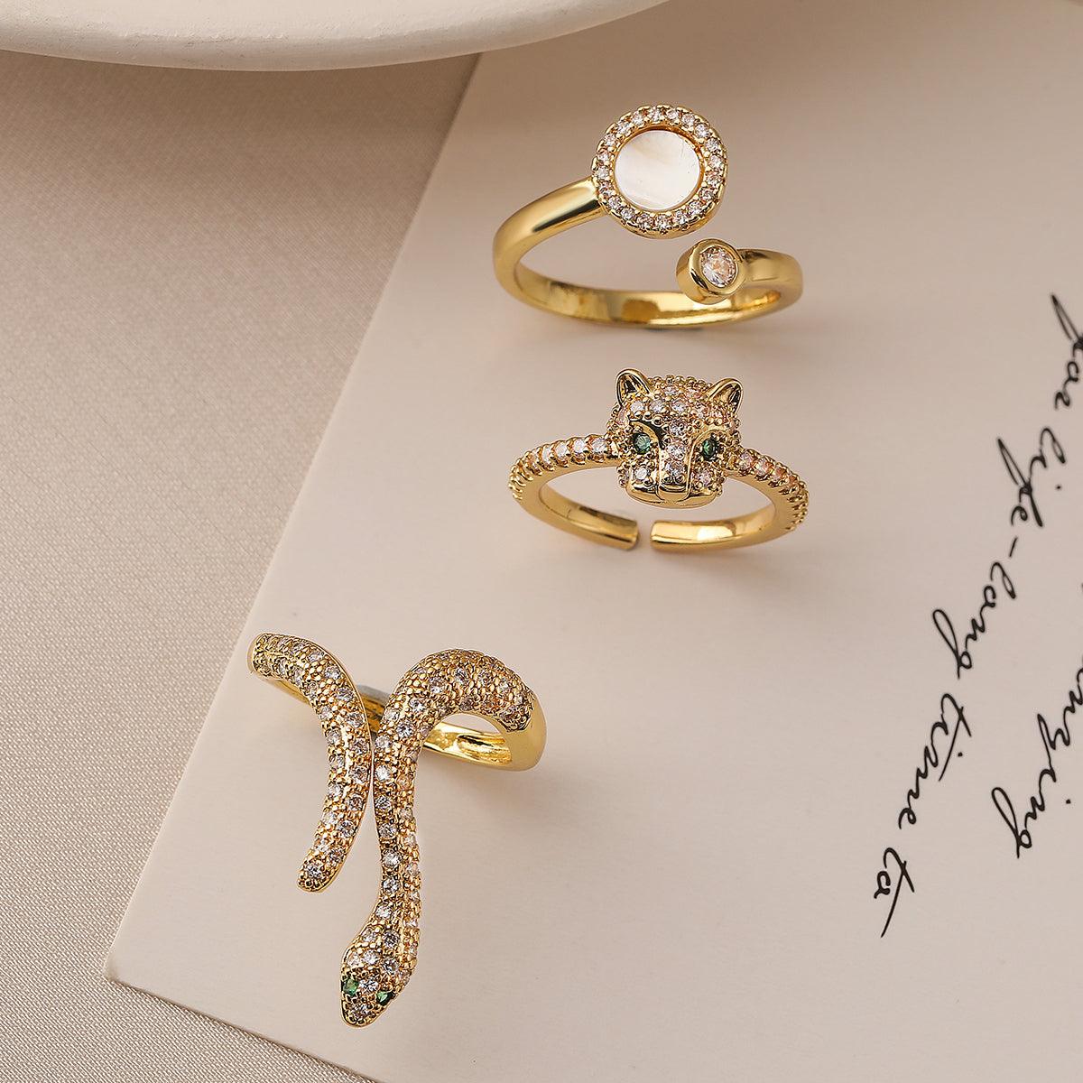 Wholesale Elegant Romantic Solid Color Stainless Steel Plating Inlay Rhinestones 18K Gold Plated Rings - coojewelry