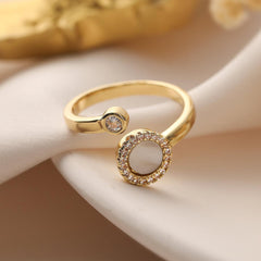 Wholesale Elegant Romantic Solid Color Stainless Steel Plating Inlay Rhinestones 18K Gold Plated Rings - coojewelry