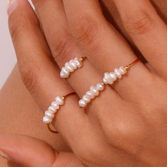 Wholesale Elegant Simple Geometric Stainless Steel Pearl Ring 1 Piece - coojewelry