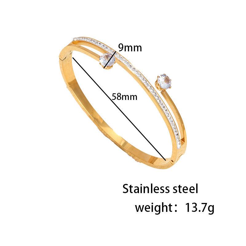 Wholesale Elegant Simple Style Geometric Titanium Steel Plating Rhinestones Inlay 18K Gold Plated Bangle - coojewelry
