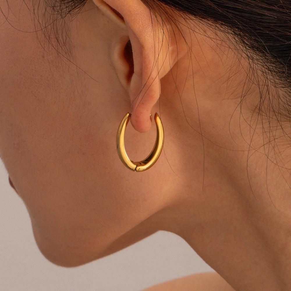 Wholesale Elegant Simple Style Solid Color Polished Plating 304 Stainless Steel 18K Gold Plated Earrings Pair - coojewelry