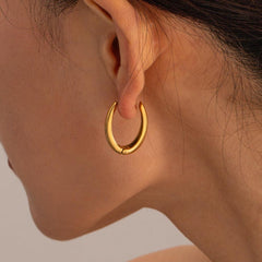 Wholesale Elegant Simple Style Solid Color Polished Plating 304 Stainless Steel 18K Gold Plated Earrings Pair - coojewelry