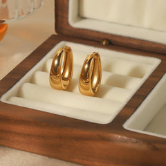 Wholesale Elegant Simple Style Solid Color Polished Plating 304 Stainless Steel 18K Gold Plated Earrings Pair - coojewelry