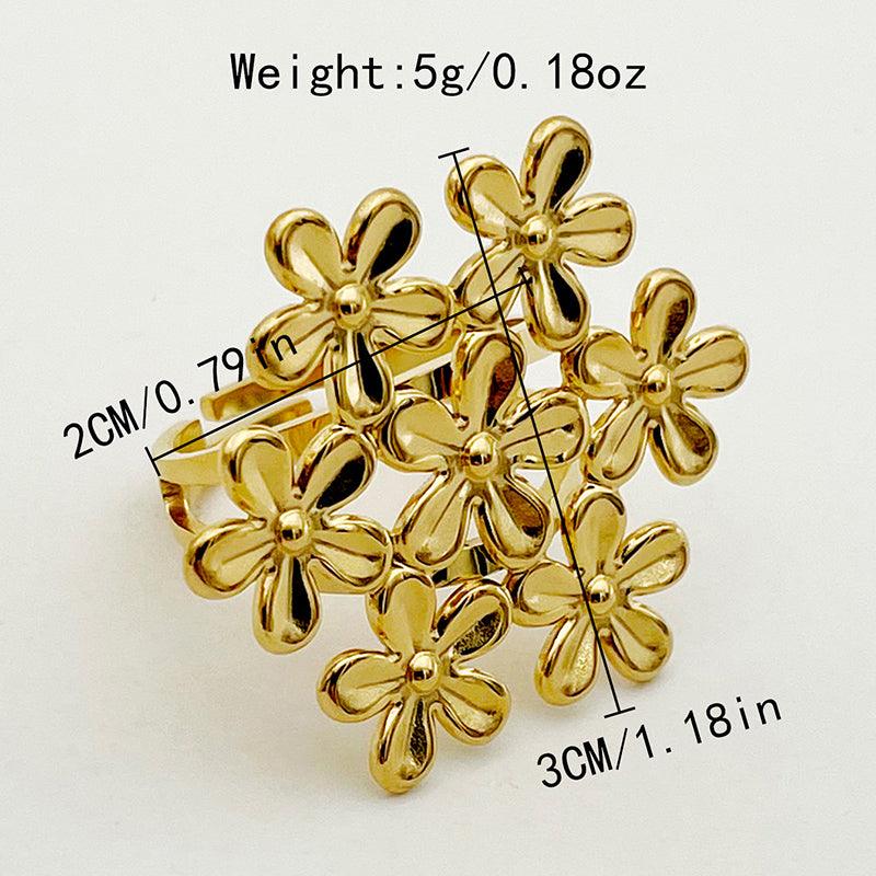 Wholesale Elegant Sweet Flower Stainless Steel Open Rings Gold Plated - coojewelry