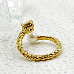 Wholesale Elegant Sweet Roman Style Stainless Steel Rings Gold Plated with Pearl Zircon Inlays - coojewelry