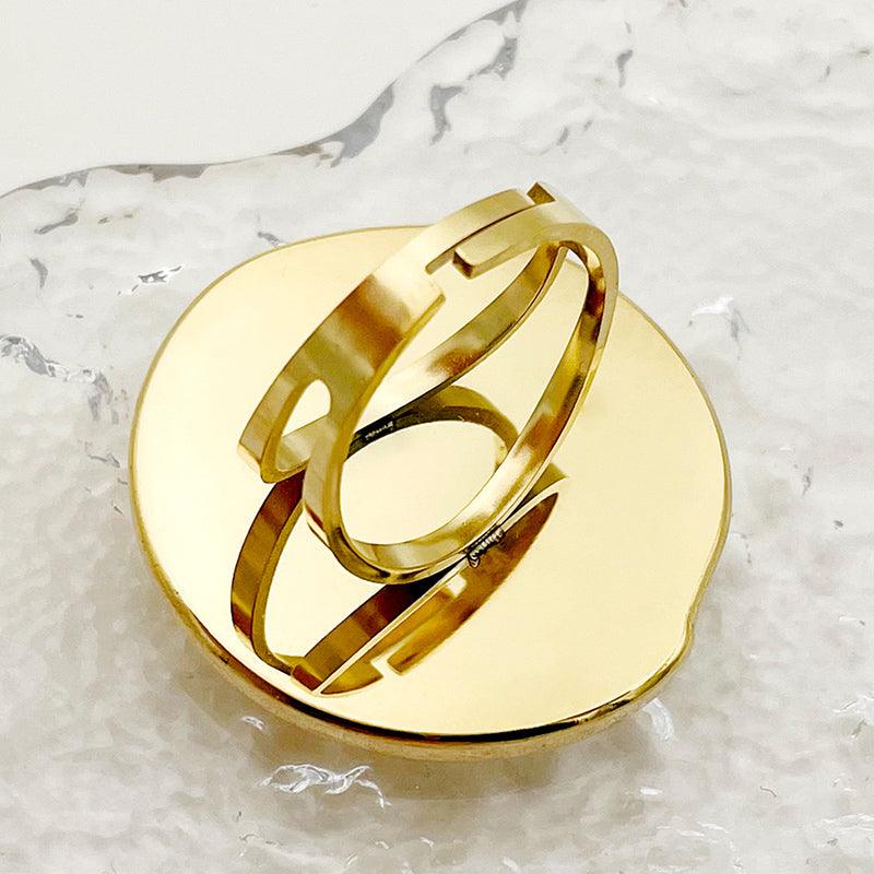 Wholesale Elegant Sweet Round Stainless Steel Open Rings  Gold Plated - coojewelry