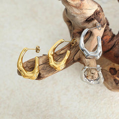 Wholesale Elegant Vintage Triangle Croissant Rhombus Pleated Titanium Steel Ear Studs 18K Gold Plated - coojewelry