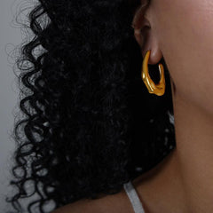 Wholesale Elegant Vintage Triangle Croissant Rhombus Pleated Titanium Steel Ear Studs 18K Gold Plated - coojewelry