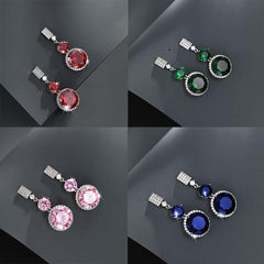 Wholesale Elegant Xuping Round Inlay Copper Alloy Artificial Gemstones White Gold Plated Drop Earrings - coojewelry