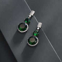 Wholesale Elegant Xuping Round Inlay Copper Alloy Artificial Gemstones White Gold Plated Drop Earrings - coojewelry