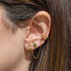 Wholesale Ethnic Style Cactus Tassel Sterling Silver Zircon 18K Gold Plated Drop Earrings Piece - coojewelry