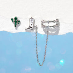 Wholesale Ethnic Style Cactus Tassel Sterling Silver Zircon 18K Gold Plated Drop Earrings Piece - coojewelry