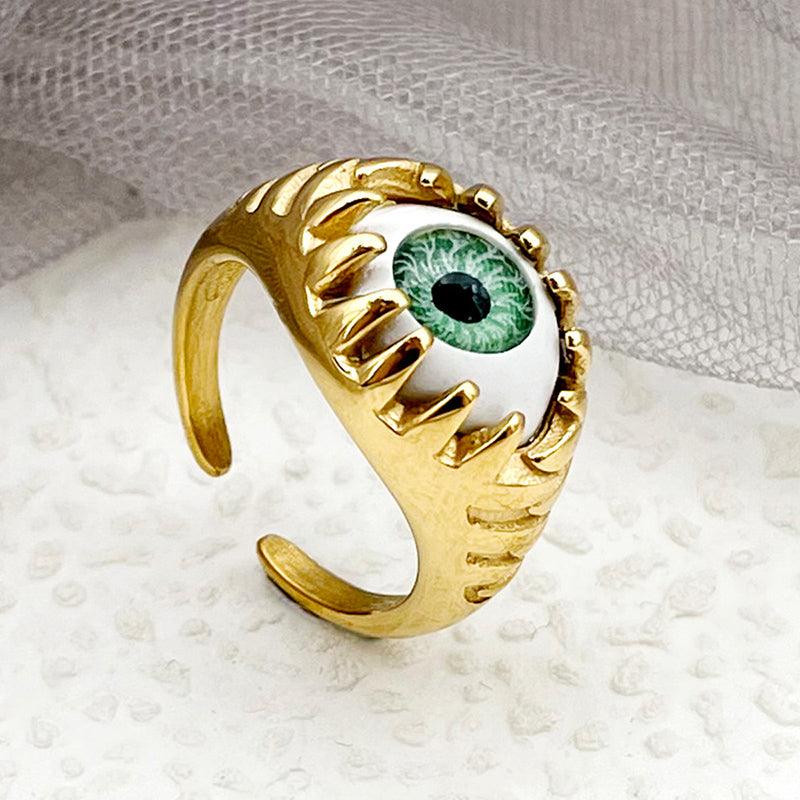 Wholesale Funny Novelty Commute Eye Stainless Steel Rings | Gold Plated - coojewelry