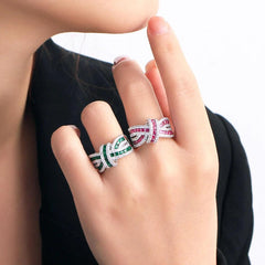 Wholesale Glam Luxurious Crown Wings Copper Open Rings | 14K Gold & Rhodium Plated with Zircon Inlays - coojewelry