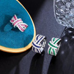 Wholesale Glam Luxurious Crown Wings Copper Open Rings | 14K Gold & Rhodium Plated with Zircon Inlays - coojewelry