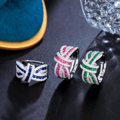 Wholesale Glam Luxurious Crown Wings Copper Open Rings | 14K Gold & Rhodium Plated with Zircon Inlays - coojewelry
