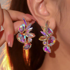 Wholesale Glam Shiny Geometric Inlay Alloy Rhinestones Zircon Drop Earrings - coojewelry