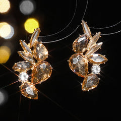 Wholesale Glam Shiny Geometric Inlay Alloy Rhinestones Zircon Drop Earrings - coojewelry
