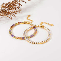 Wholesale Glam Shiny Geometric Zircon Bracelets, Stainless Steel Plating Inlay - coojewelry