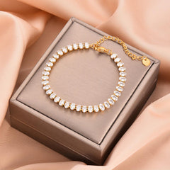 Wholesale Glam Shiny Geometric Zircon Bracelets, Stainless Steel Plating Inlay - coojewelry