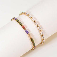 Wholesale Glam Shiny Geometric Zircon Bracelets, Stainless Steel Plating Inlay - coojewelry