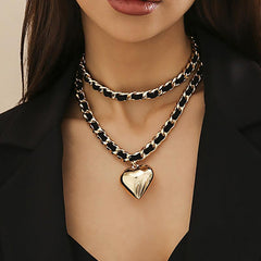 Wholesale Heart Shape Flannel Pendant Necklace Simple Style Handmade 18k Gold Plated - coojewelry