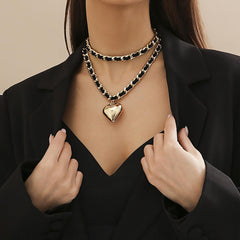 Wholesale Heart Shape Flannel Pendant Necklace Simple Style Handmade 18k Gold Plated - coojewelry