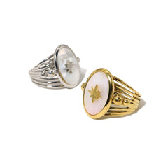 Wholesale Hip-hop Retro Hexagram Titanium Steel Open Rings  18K Gold Plated with Shell Inlay - coojewelry