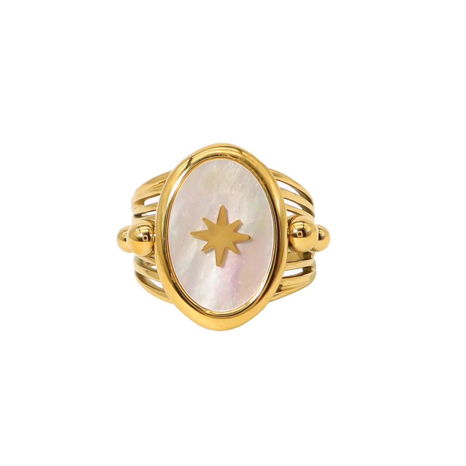 Wholesale Hip-hop Retro Hexagram Titanium Steel Open Rings  18K Gold Plated with Shell Inlay - coojewelry