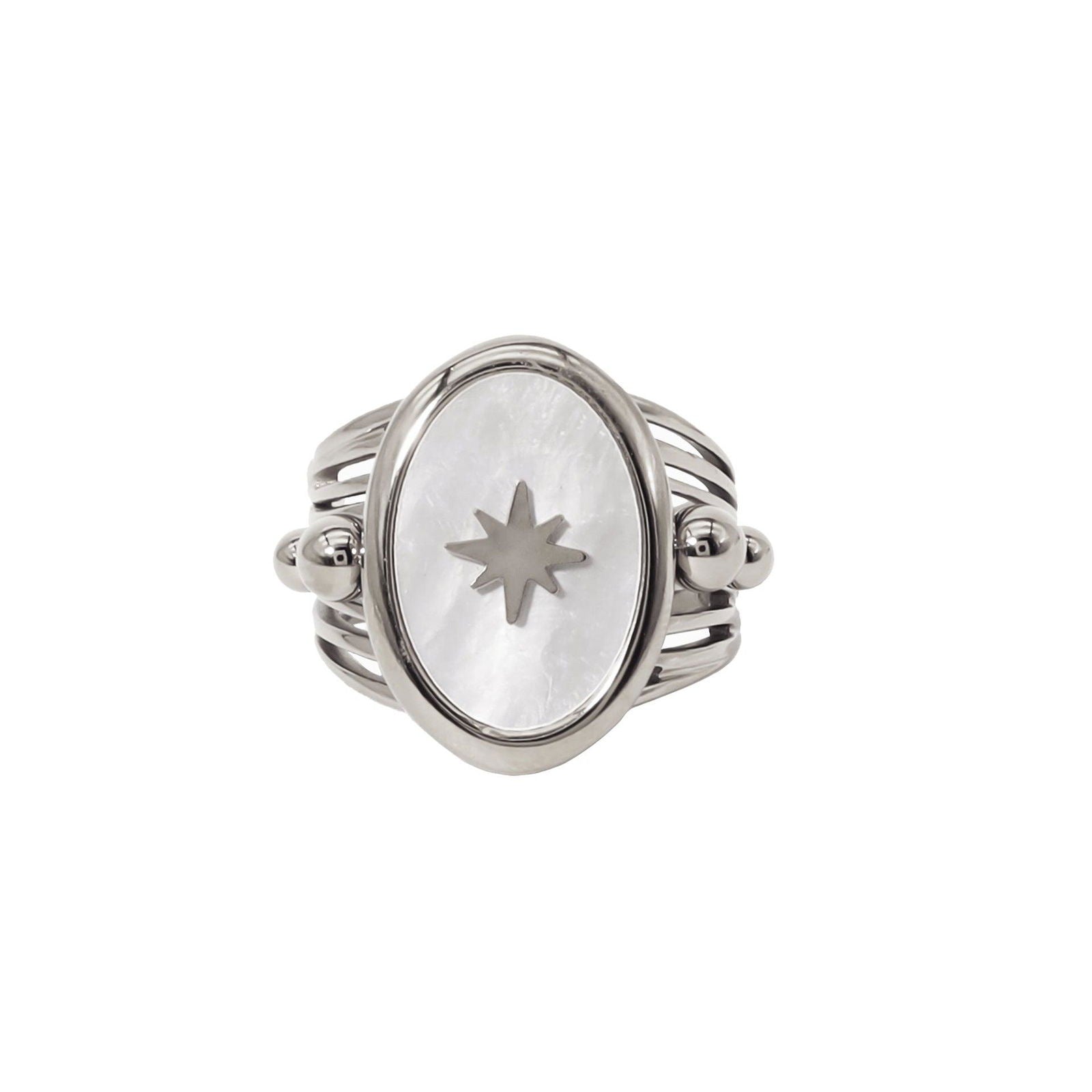 Wholesale Hip-hop Retro Hexagram Titanium Steel Open Rings  18K Gold Plated with Shell Inlay - coojewelry