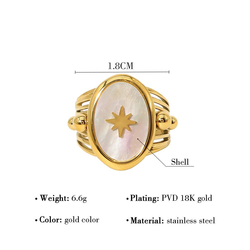 Wholesale Hip-hop Retro Hexagram Titanium Steel Open Rings  18K Gold Plated with Shell Inlay - coojewelry