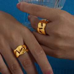 Wholesale Hip-hop Rock Punk Geometric Titanium Steel Plating 18K Gold Plated Open Rings - coojewelry