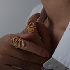 Wholesale Hip-hop Rock Punk Snake Titanium Steel Open Rings  18K Gold Plated with Rhinestone Inlays - coojewelry