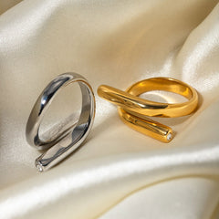 Wholesale IG Modern Classic Style Irregular Geometric 304 Stainless Steel 18K Gold Plated Open Rings In Bulk - coojewelry