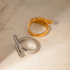 Wholesale IG Modern Classic Style Irregular Geometric 304 Stainless Steel 18K Gold Plated Open Rings In Bulk - coojewelry