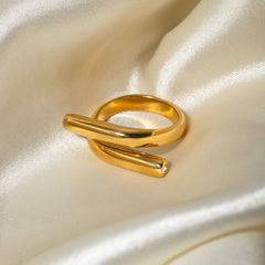 Wholesale IG Modern Classic Style Irregular Geometric 304 Stainless Steel 18K Gold Plated Open Rings In Bulk - coojewelry