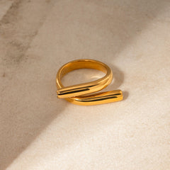 Wholesale IG Modern Classic Style Irregular Geometric 304 Stainless Steel 18K Gold Plated Open Rings In Bulk - coojewelry