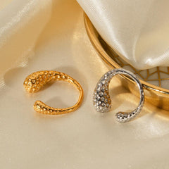 Wholesale IG Style Asymmetrical Stainless Steel Open Rings | Solid Color 18K Gold Plated - coojewelry