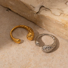 Wholesale IG Style Asymmetrical Stainless Steel Open Rings | Solid Color 18K Gold Plated - coojewelry