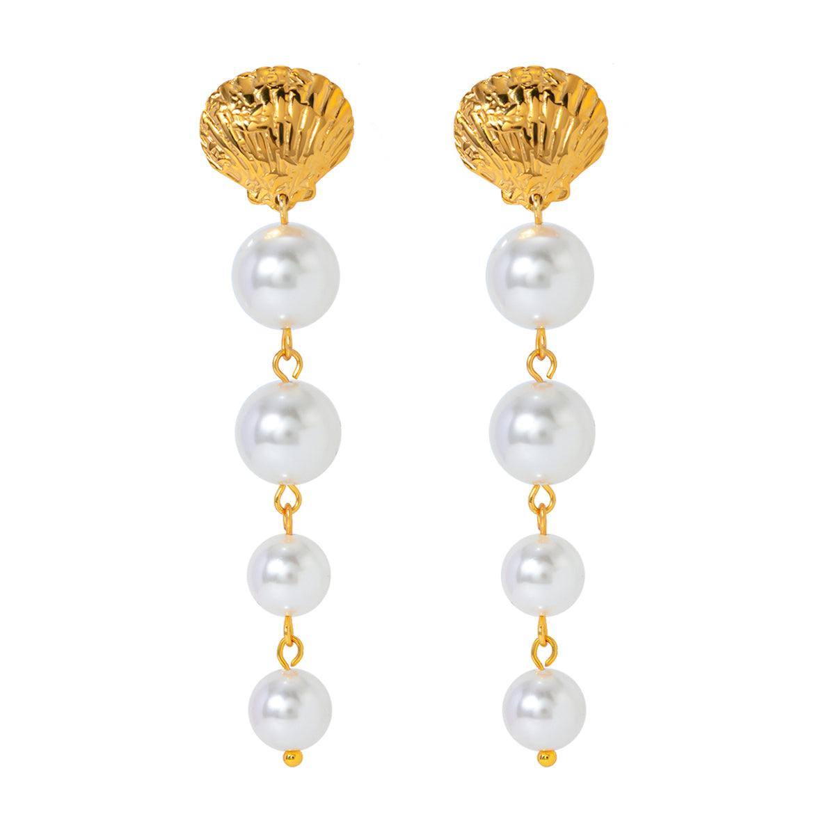 Wholesale IG Style Beach Shell Pearl 304 Stainless Steel 18K Gold Plated Drop Earrings for Trendy Women - coojewelry