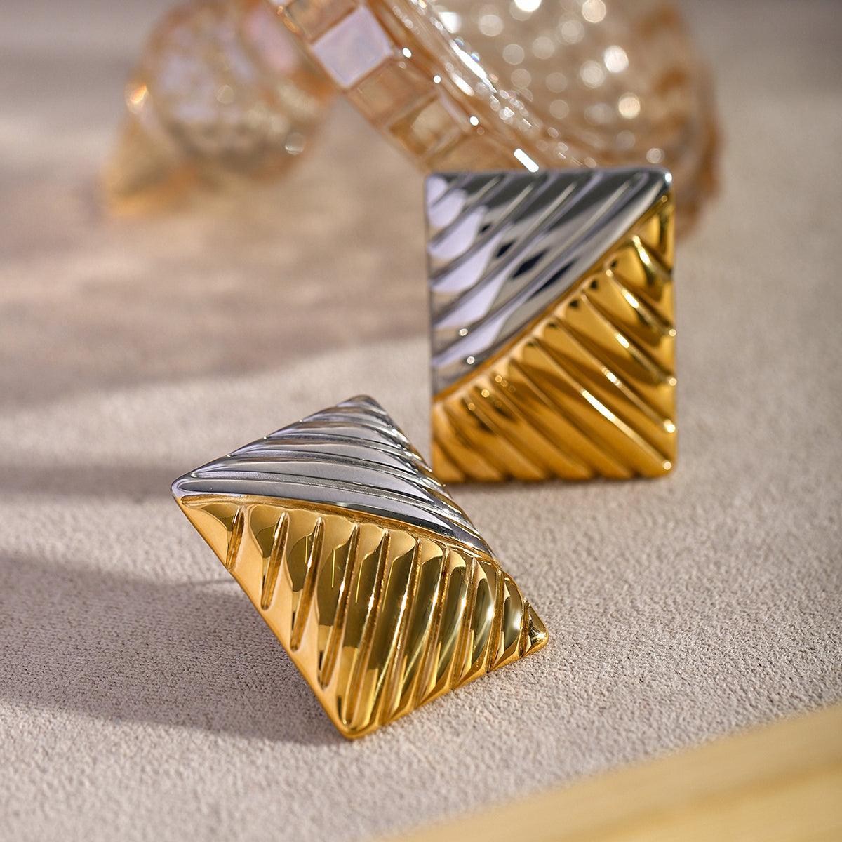 Wholesale IG Style Color Block Rectangle 316 Stainless Steel 18K Gold Plated Ear Studs for Trendy Women - coojewelry