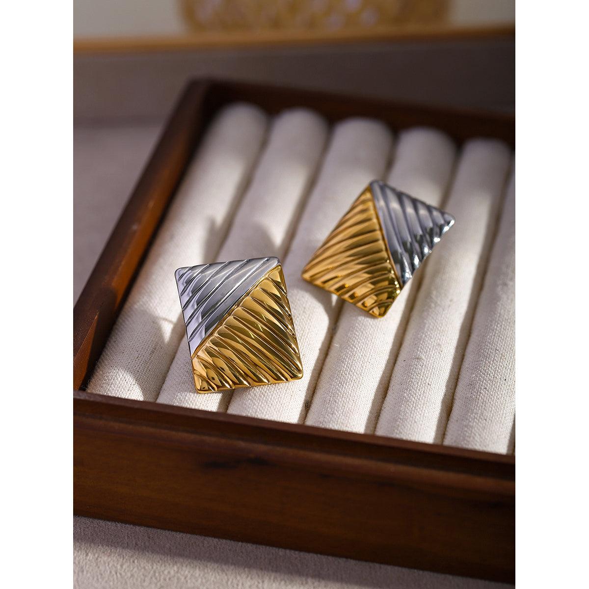 Wholesale IG Style Color Block Rectangle 316 Stainless Steel 18K Gold Plated Ear Studs for Trendy Women - coojewelry